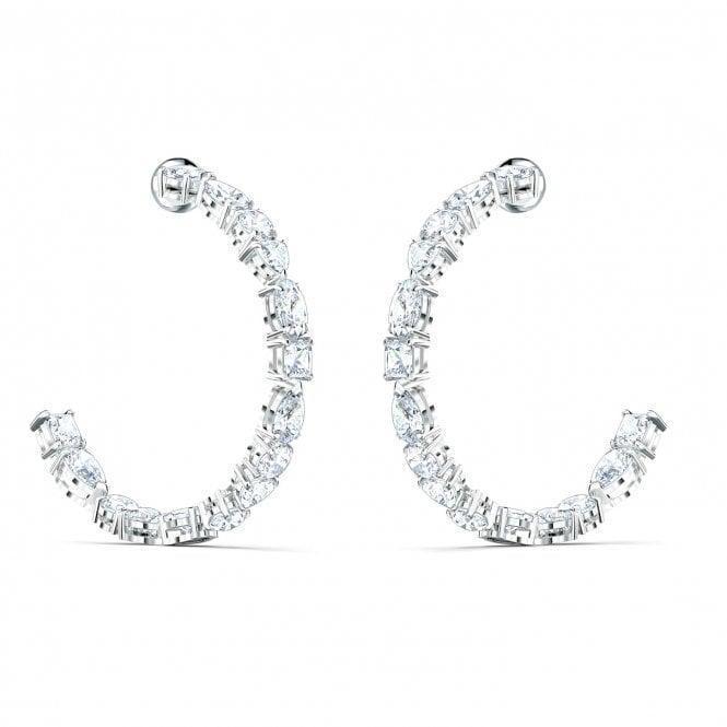 Swarovski Tennis Rhodium Plated & White Crystal Mixed Deluxe Hoop Earrings