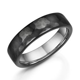 Men's Zirconium & Platinum Hammered 6mm Wedding Ring