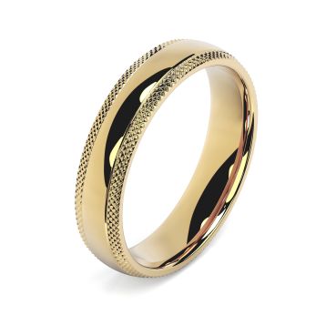 Side view of Temple 18ct Yellow Gold 5mm Textured Court Wedding Ring