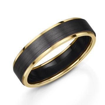 Side view of Men's 18ct Yellow Gold with Zirconium Inlay 5.5mm Wedding Ring