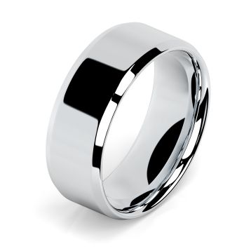 Side view of Platinum 8mm Bevelled Edge Wedding Ring