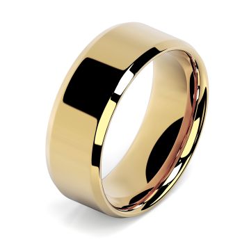 Side view of 18ct Yellow Gold 8mm Bevelled Edge Wedding Ring