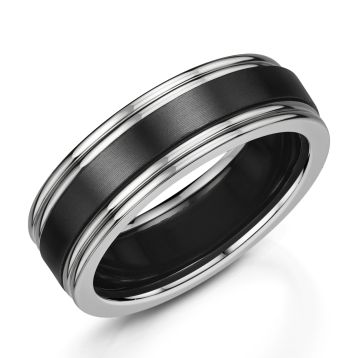 Side view of Men's Platinum with Zirconium Inlay 7mm Wedding Ring