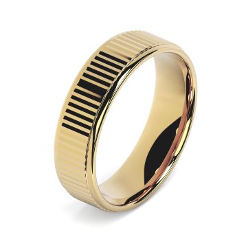 Side view of Augustus 18ct Yellow Gold 6mm Textured Flat Court Wedding Ring