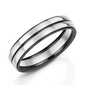 Side view of Men's Platinum with Zirconium Inlay 5.5mm Wedding Ring