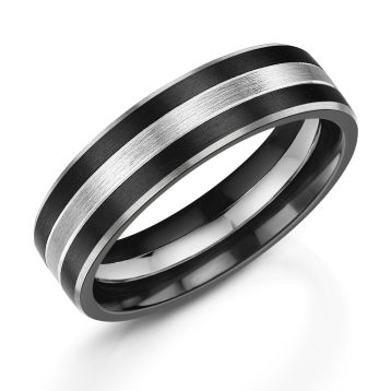 Men's Zirconium with Platinum Inlay 6mm Wedding Ring