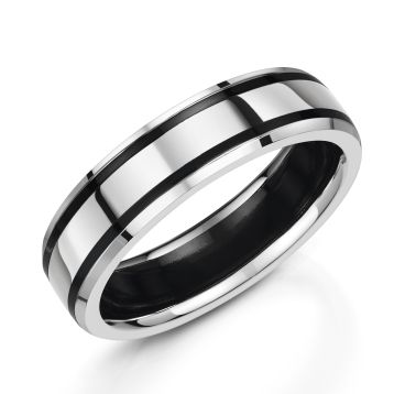 Side view of Men's Platinum with Zirconium 6mm Wedding Ring