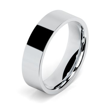 Side view of Men's Platinum 6mm Flat Court Wedding Ring