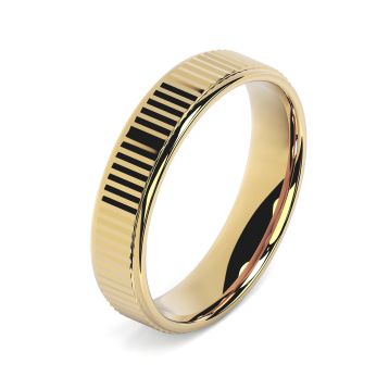 Side view of Augustus 18ct Yellow Gold 5mm Textured Flat Court Wedding Ring