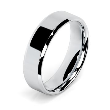 Side view of Platinum 6mm Bevelled Edge Wedding Ring