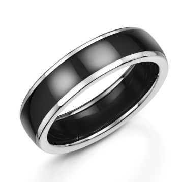 Side view of Men's Platinum with Zirconium Inlay 6mm Wedding Ring