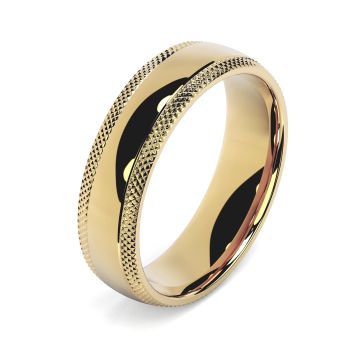 Side view of Temple 18ct Yellow Gold 6mm Textured Court Wedding Ring