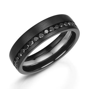 Men's Zirconium with Platinum & Black Diamonds 6mm Wedding Ring