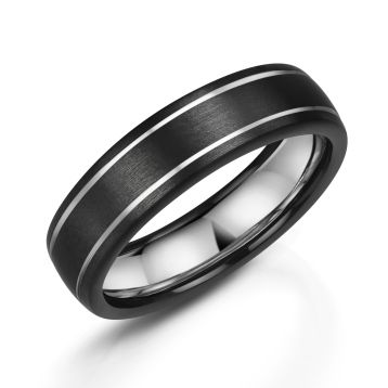 Men's Zirconium with Platinum Inlay 6mm Wedding Ring