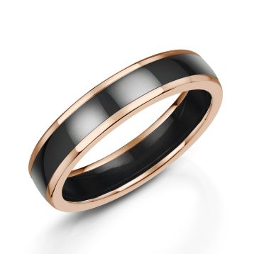 Side view of Men's 18ct Rose Gold with Zirconium Inlay 5mm Wedding Ring