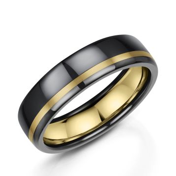 Men's Zirconium with 18ct Yellow Gold Inlay 6mm Wedding Ring