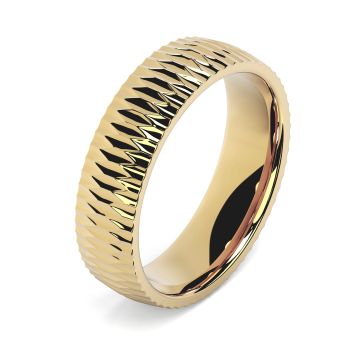 Side view of Winston 18ct Yellow Gold 6mm Textured Court Wedding Ring