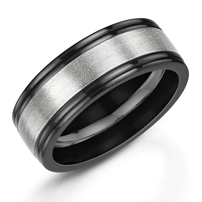 Men's Zirconium with Platinum Inlay 7mm Wedding Ring