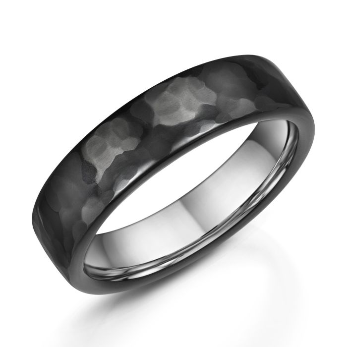 Men's Zirconium & Platinum Hammered 6mm Wedding Ring