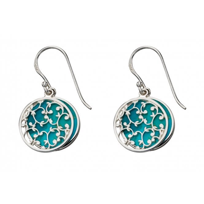 Joshua James Radiance Silver & Turquoise Two Piece Flower Pattern Drop Earrings