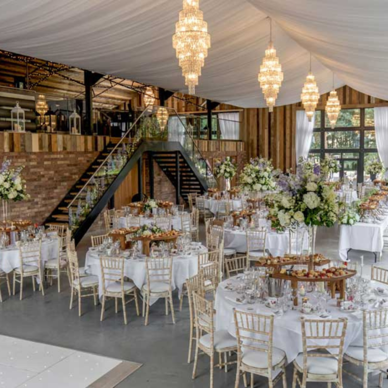 Bespoke Jewellery UK Bunny Hill Farm Reception Room Decorated with Flowers & Tables